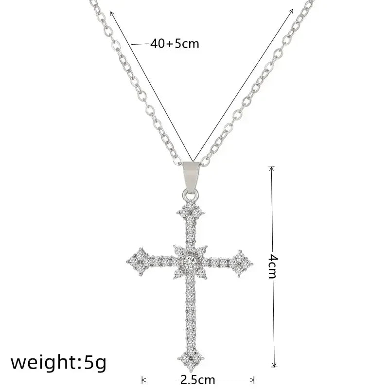 Rhinestone Cross & Star Pendant Necklace – Silver-Tone Women Pendant Necklace Nixie