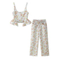 Women's Ruffle Crop Top & Wide Leg Pants Set | Summer 2-Piece Women's Outfit Set Nixie Yellow L