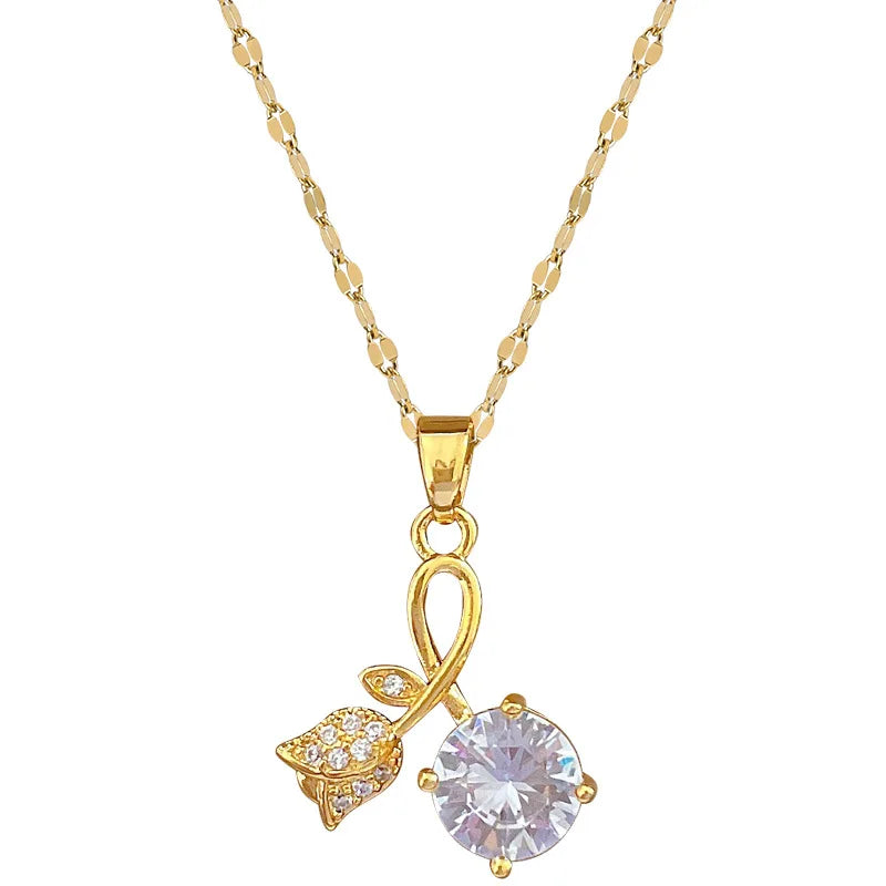 Rose Pendant Necklace Women | Gold Stainless Steel Clavicle Chain Pendant Necklace Nixie