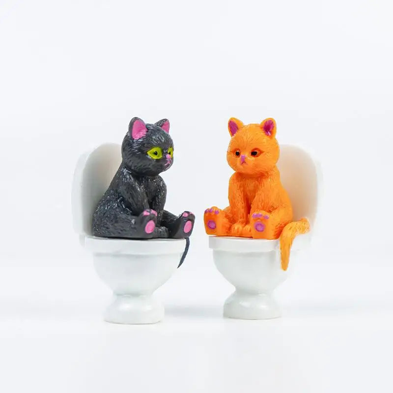 Funny Toilet Cat Resin Figurine – Cute Desktop Ornament Resin Figurine Nixie