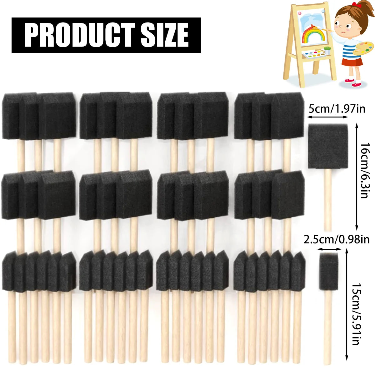 50Pcs Foam Sponge Brush Set with Wood Handle – DIY Crafts Foam Sponge Brush Set Nixie