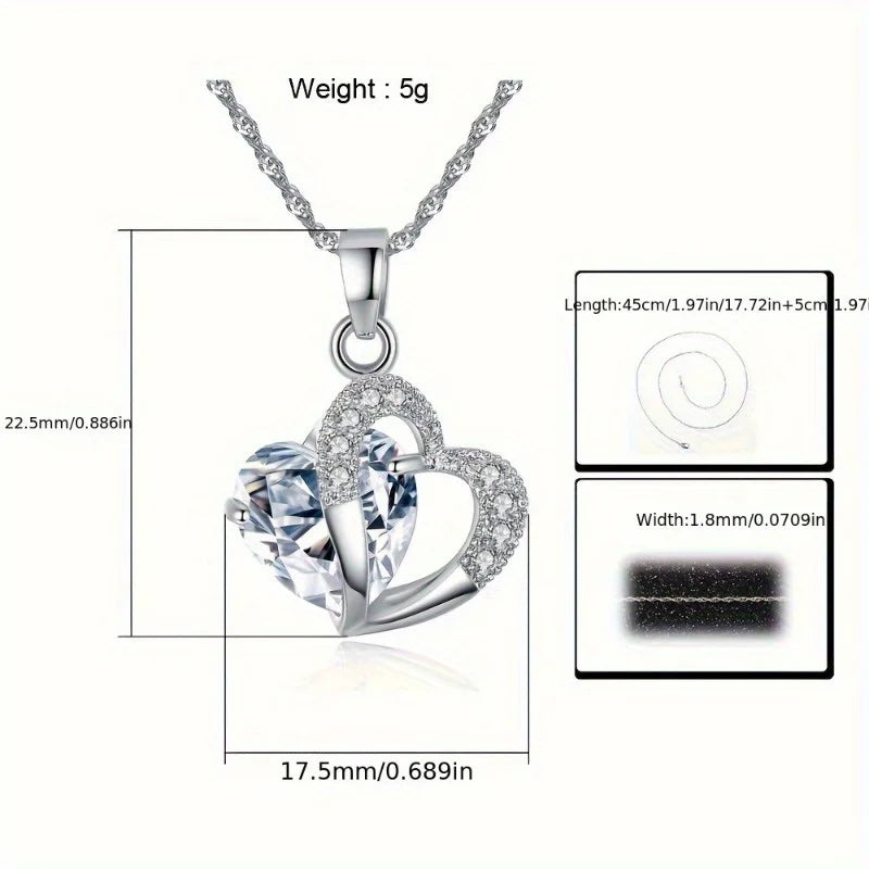 Heart Crystal Zirconia Necklace & Earring Set | 3-Piece Jewelry Crystal Jewelry Set Nixie