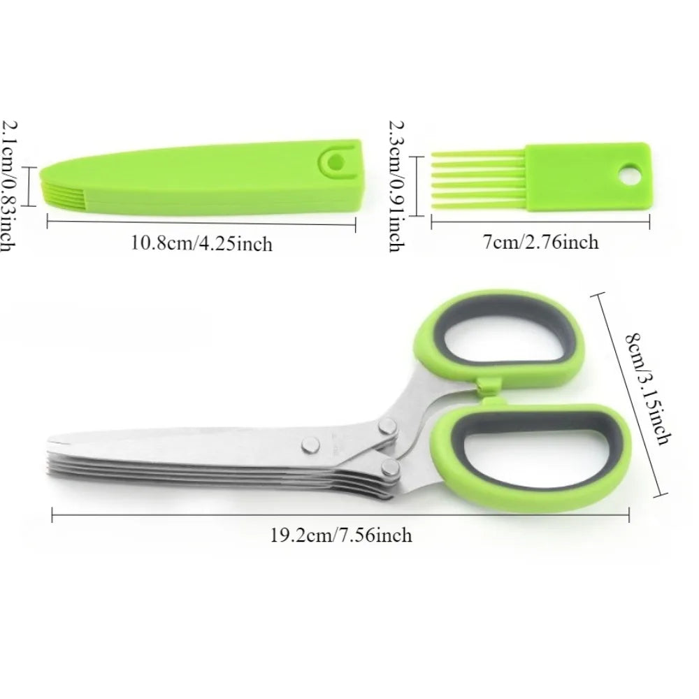 5-Blade Herb Scissors – Stainless Steel Multilayer Kitchen Cutter