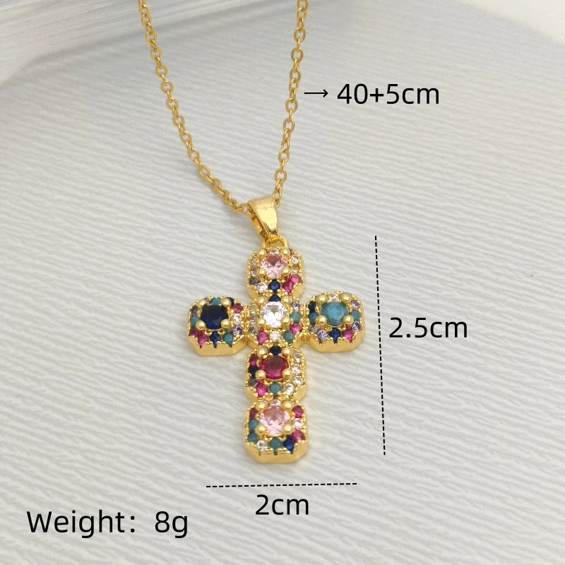 Colorful Cross Pendant Necklace – Women's Gold Clavicle Chain Pendant Necklace Nixie XL1468-1