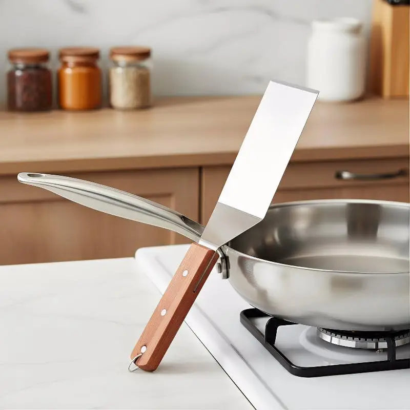 Stainless Steel BBQ Spatula & Grill Scraper Wood Handle BBQ Spatula Nixie