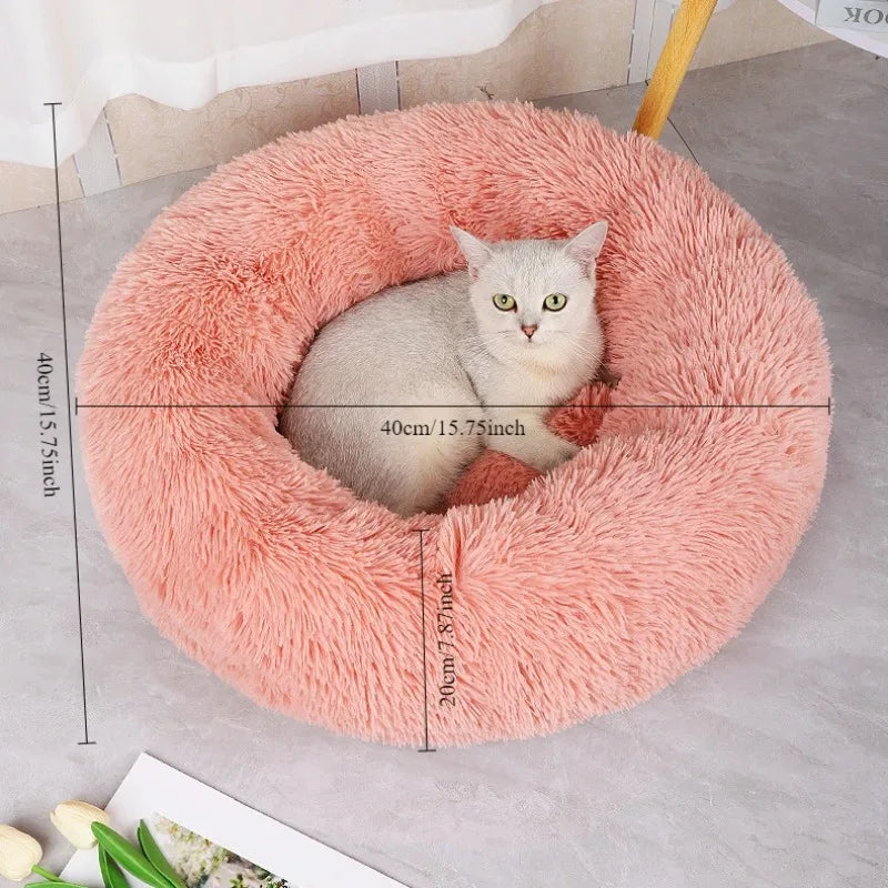 Donut Pet Bed – Plush Faux Fur Calming Bed for Cats & Dogs Calming Pet Bed Nixie