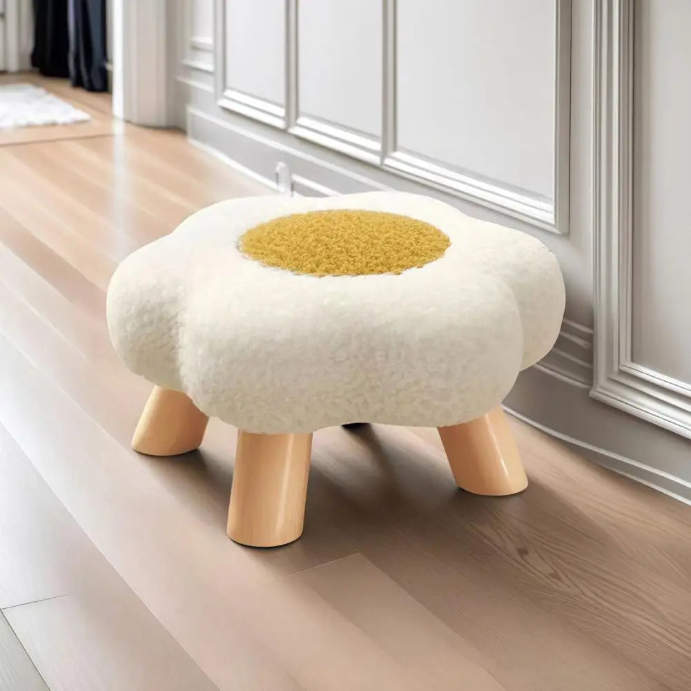 Flower Stool Wooden Legs Cloud Velvet Cushion Footrest Seat