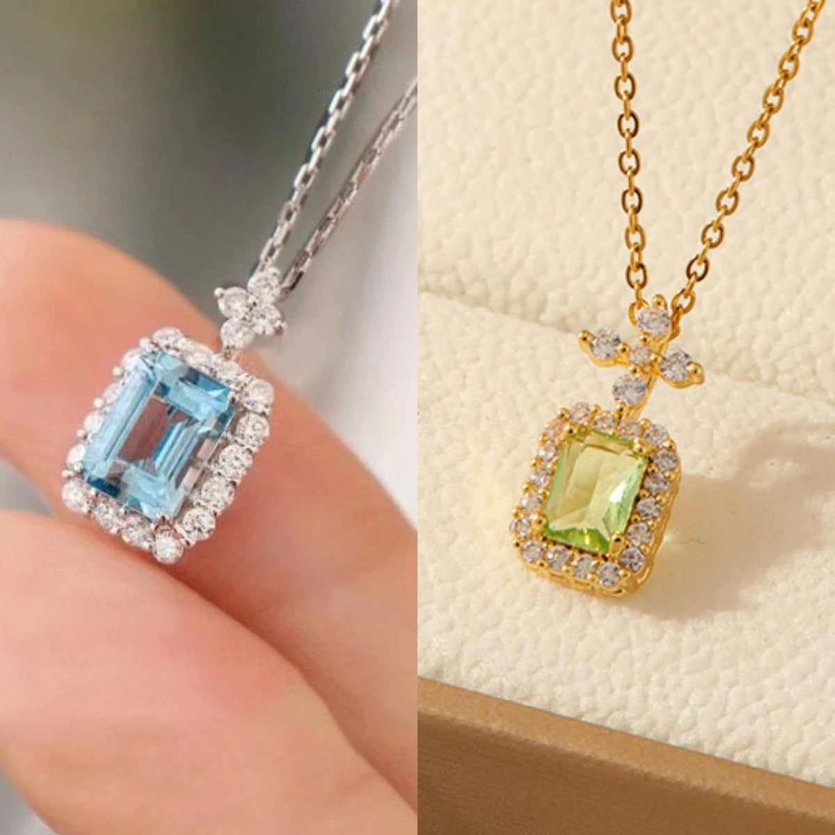 Blue Zircon Gold-Plated Copper Pendant Necklace for Women Pendant Necklace Nixie