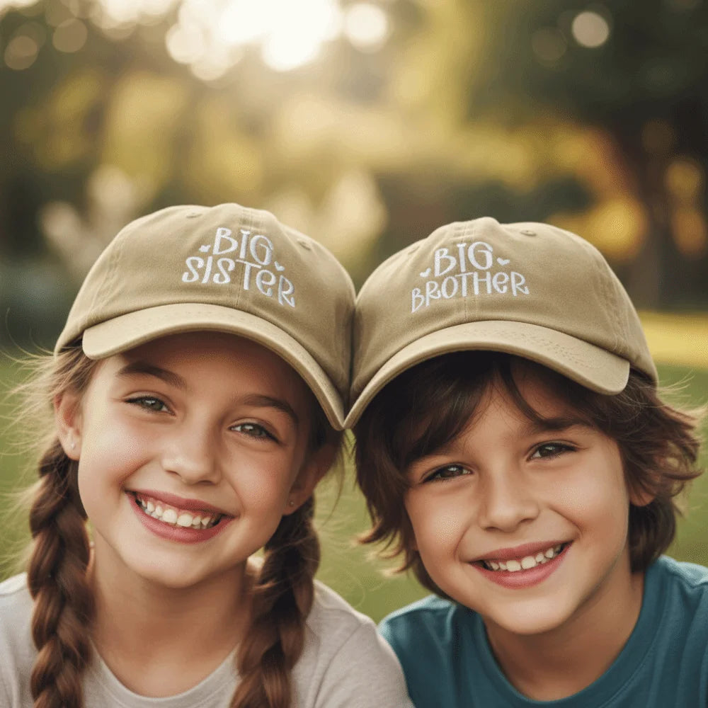 Big Brother Big Sister Baseball Cap – Washed Cotton Sibling Hat Kids Baseball Cap Nixie