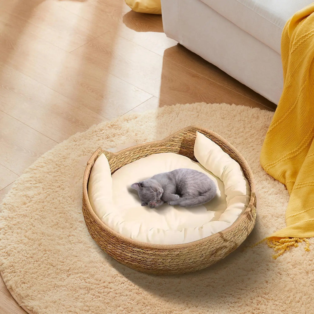 Woven Cat Bed with Cushion & Pillow – All Season Pet Nest