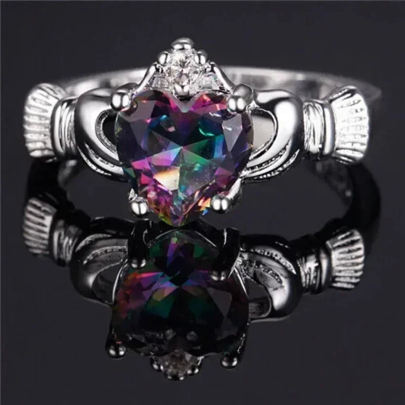 Women's Silver Zircon Crown Claddagh Ring – Sizes 6–10
