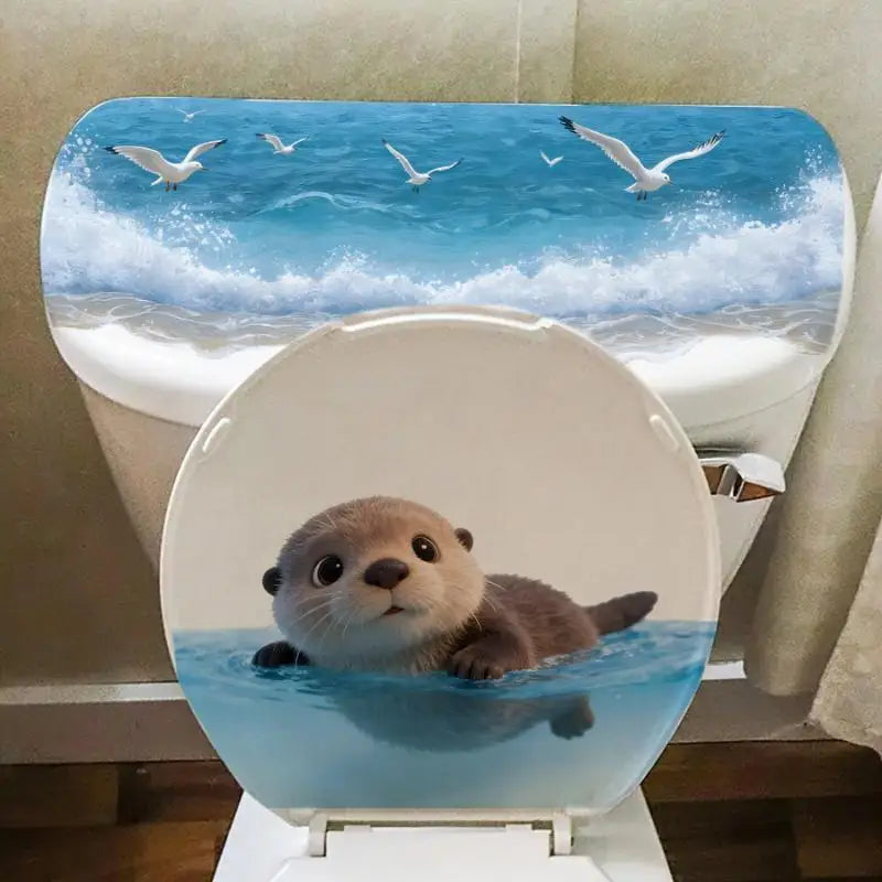 Sea Otter Toilet Sticker Set – Waterproof Ocean Bathroom Decal Bathroom Decor Sticker Nixie