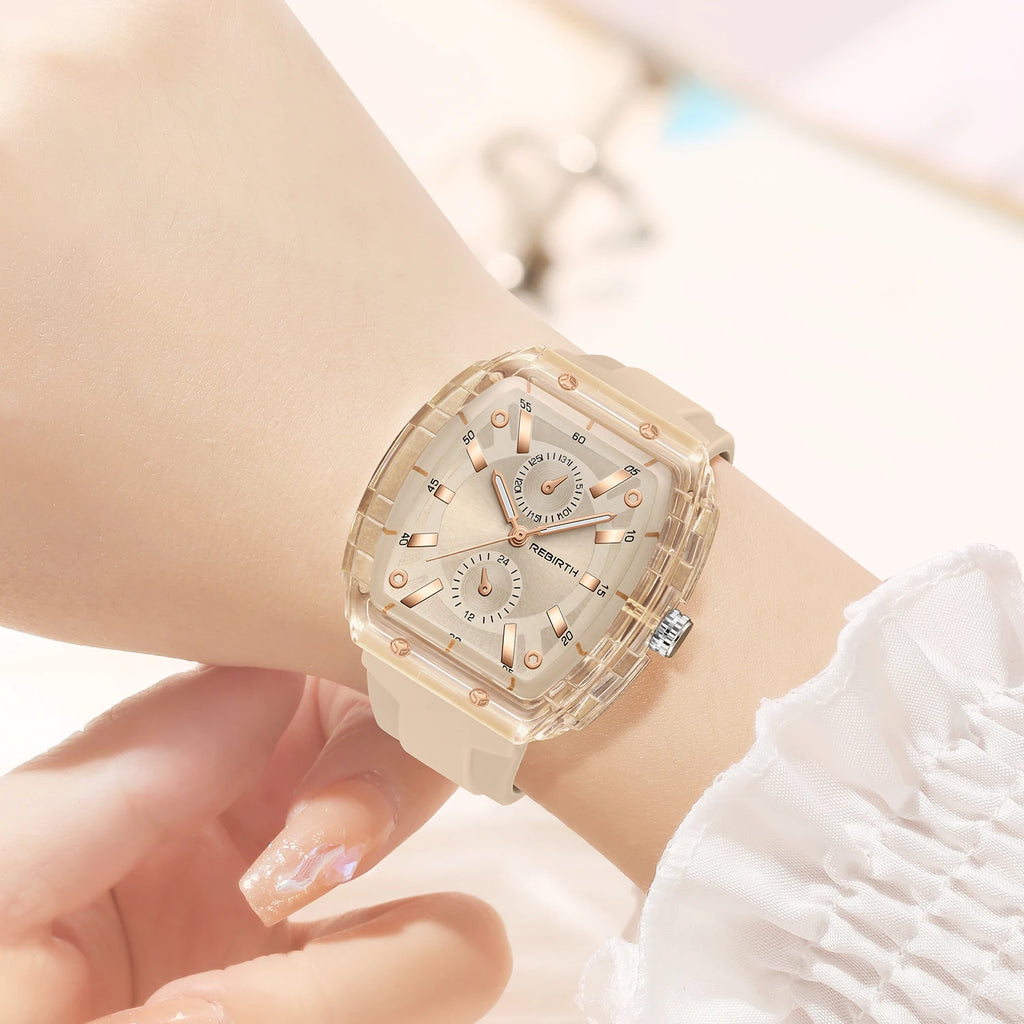 REBIRTH Casual Quartz Watch – Minimalist Tonneau Silicone Band Casual Quartz Watch Nixie