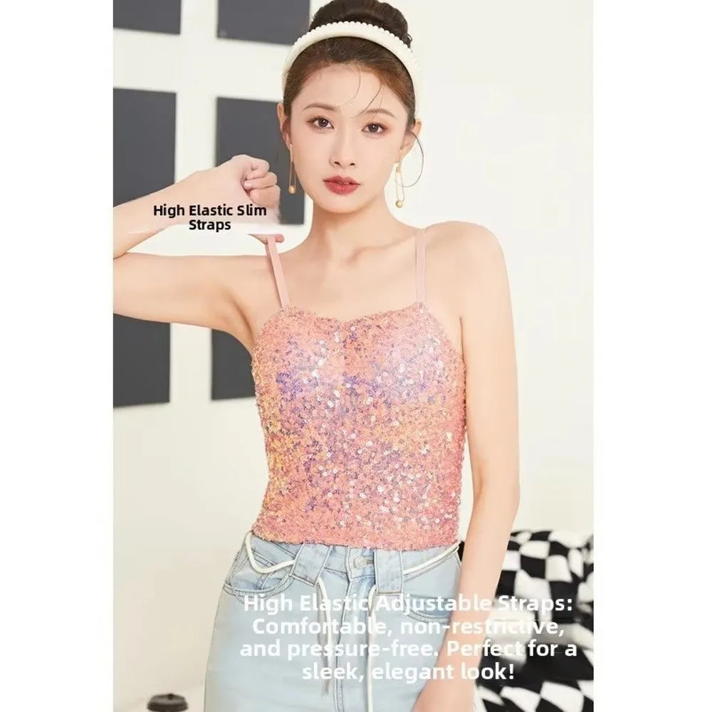 Women's Shiny Sequin Backless Wrap Tank Top | One Size