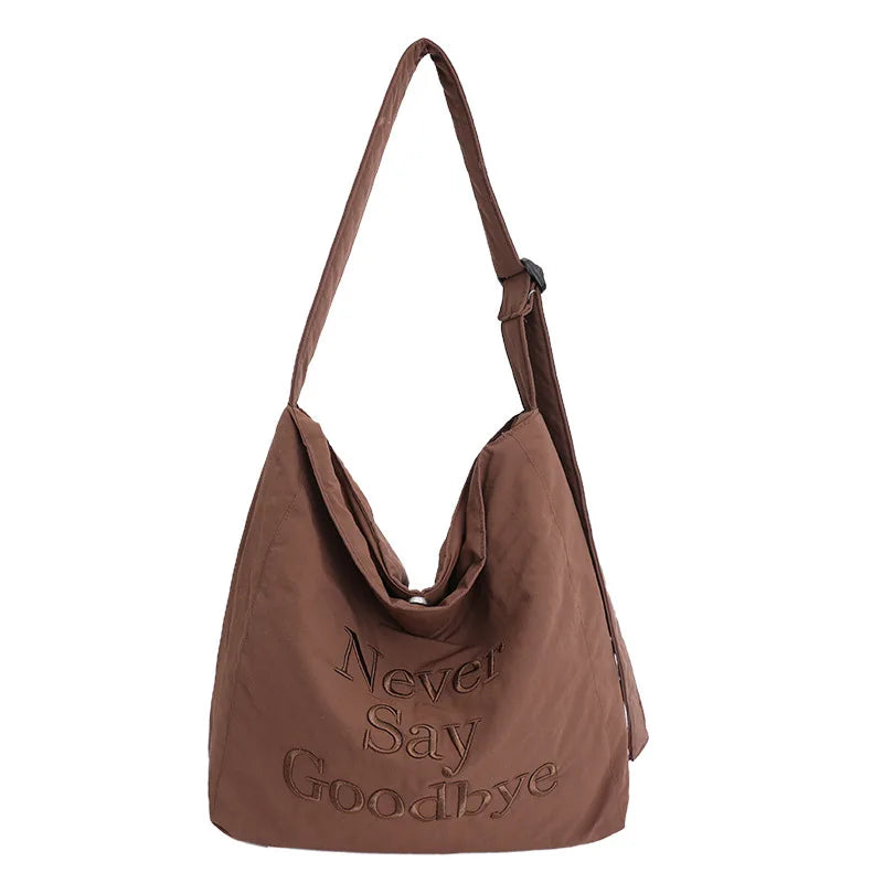Korean Embroidered Nylon Tote Bag – Large Capacity Women's Bag Women's Tote Bag Nixie Coffee