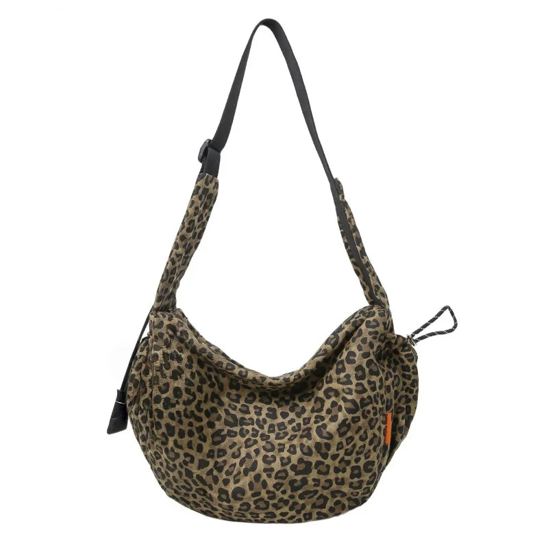 Leopard Print Canvas Shoulder Bag – Women's Casual Hobo
