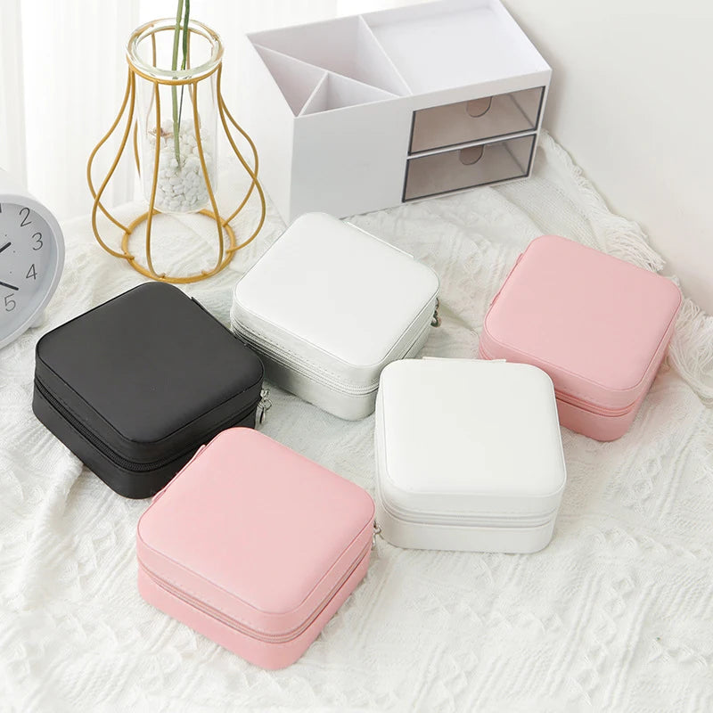 Travel Leather Jewelry Box – Single Layer, Black, White & Pink Travel Jewelry Box Nixie