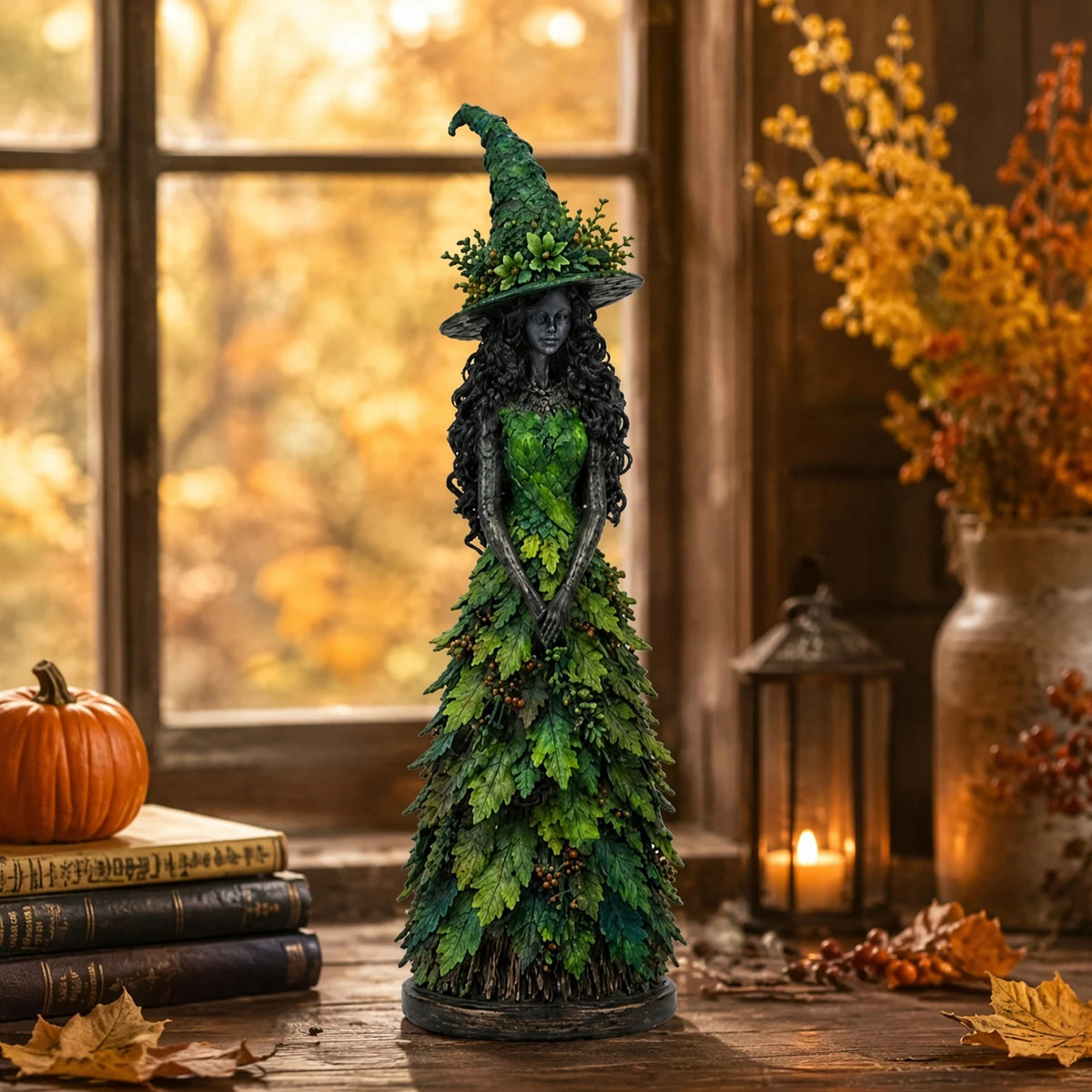 Autumn Witch Figurine Gothic Halloween Resin Sculpture Decor Halloween Figurine Nixie