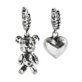 Antique Silver Bear Asymmetric Stud Earrings | Vintage Unisex Stud Earrings Nixie AB section
