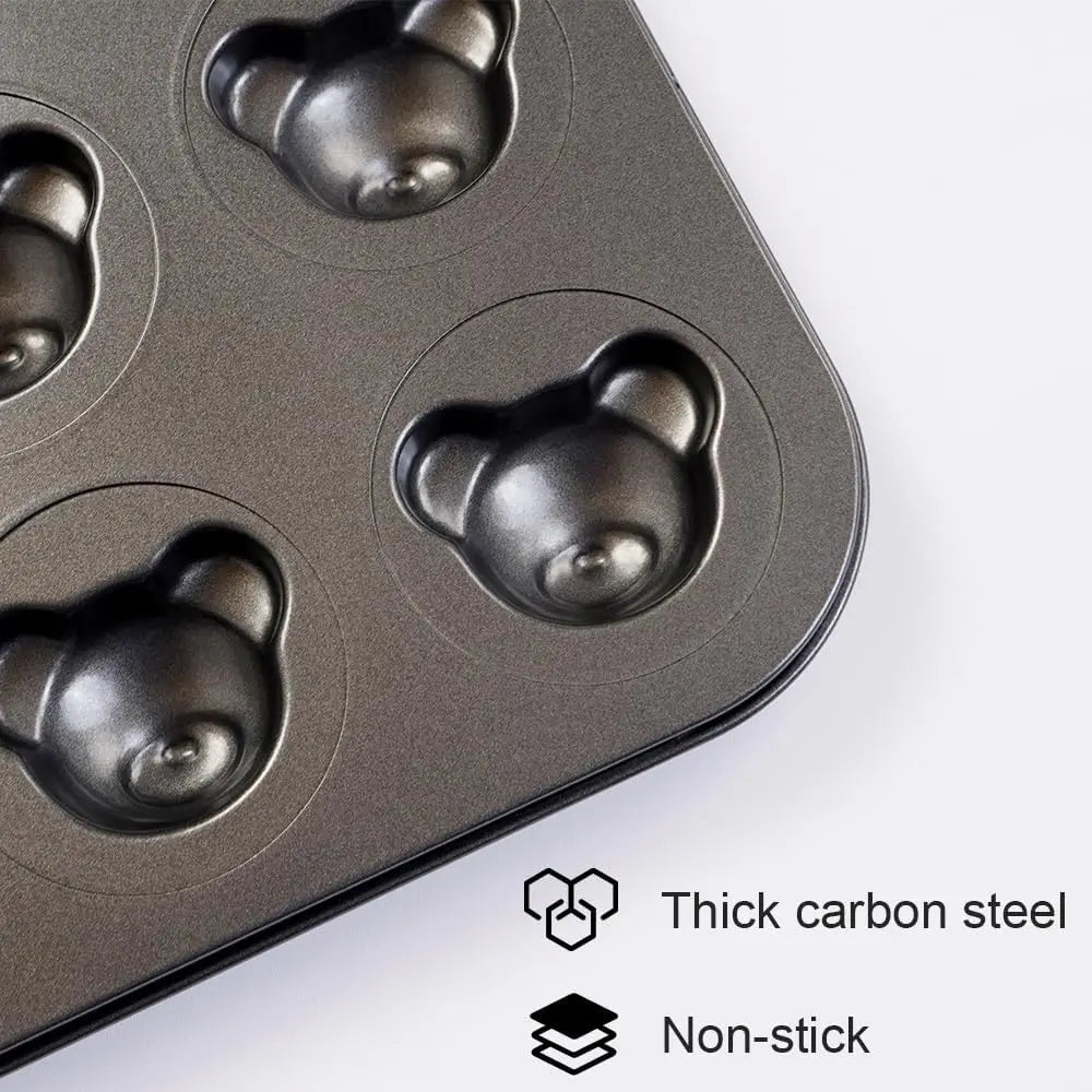 6-Hole Bear Baking Mold – Nonstick Carbon Steel Cake Pan Baking Mold Pan Nixie