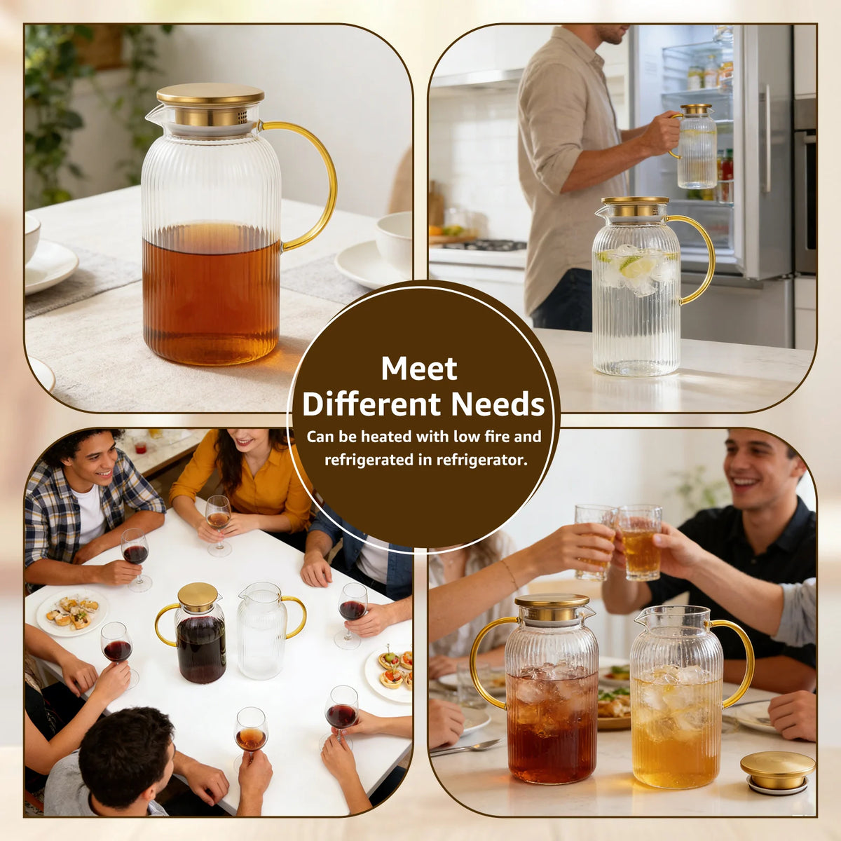 2L Borosilicate Glass Pitcher with Lid – BPA-Free Water Jug Glass Water Pitcher Nixie