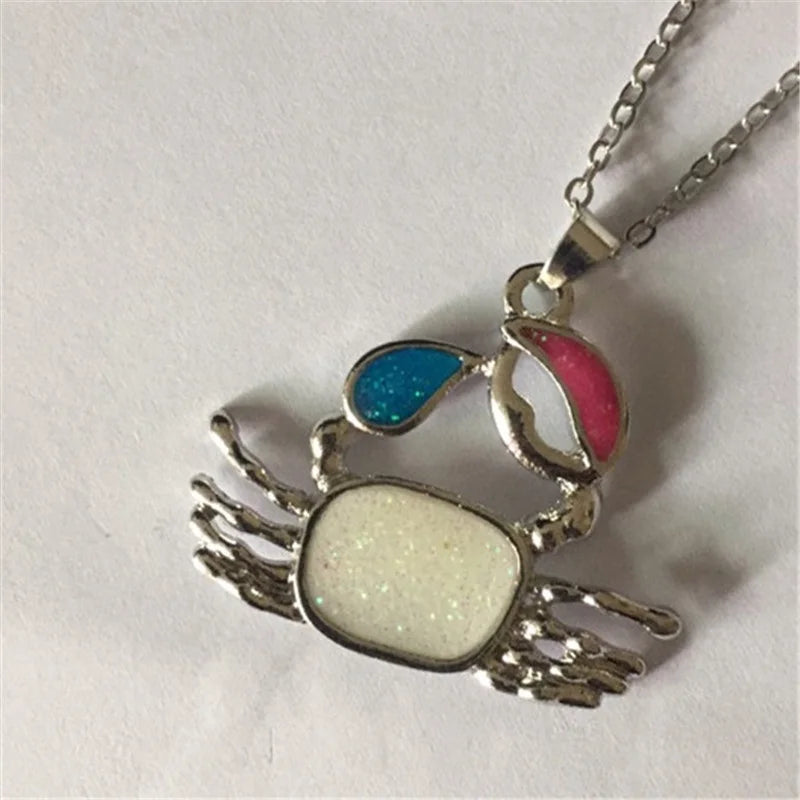 Cute Crab Simulated Opal Pendant Necklace | Unisex Fashion Pendant Necklace Nixie MULTI