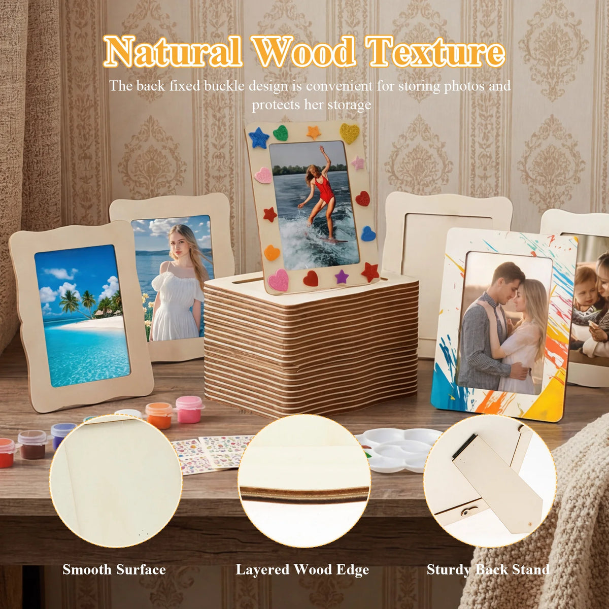 DIY Unfinished Wood Picture Frame Kit – 24 Frames, Paint & Brushes