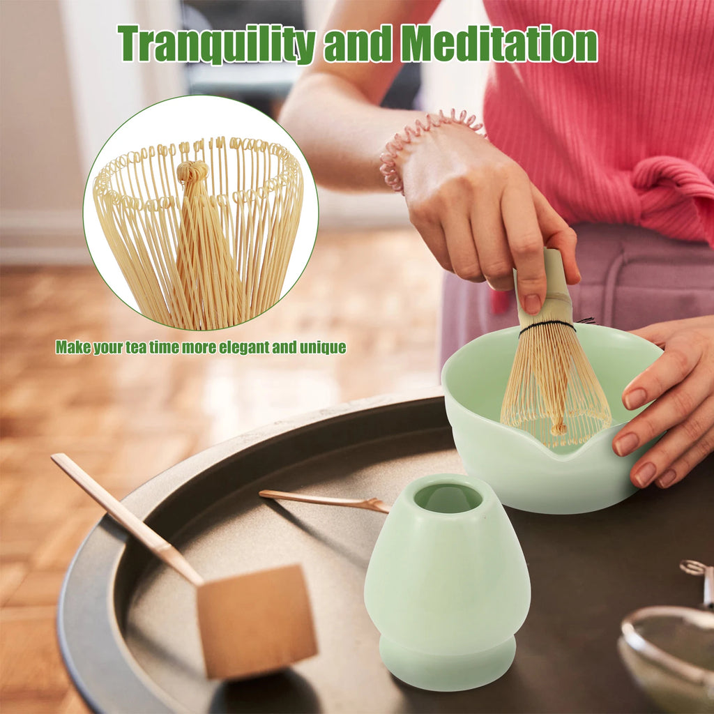 4-Piece Japanese Matcha Set – Ceramic Bowl & Bamboo Whisk Matcha Tea Set Nixie