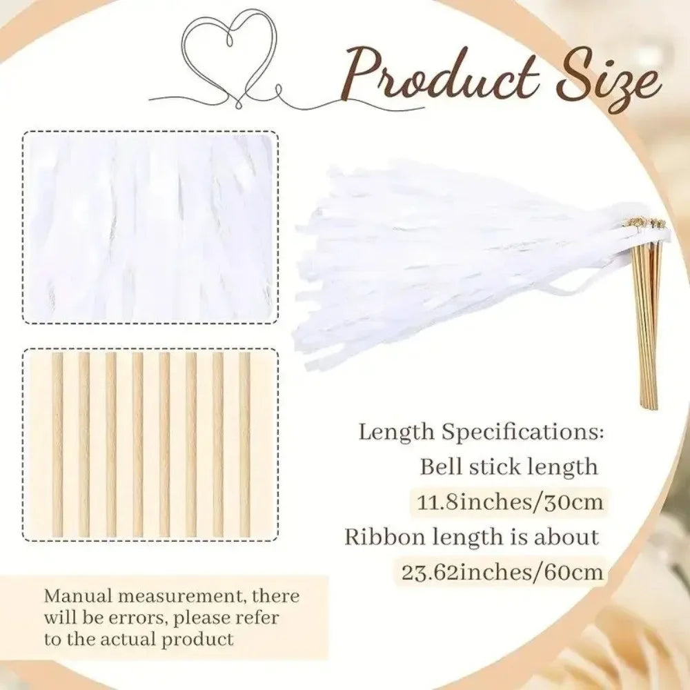 20Pcs Gold Bell Ribbon Wands Lace Fairy Sticks for Weddings Wedding Ribbon Wands Nixie