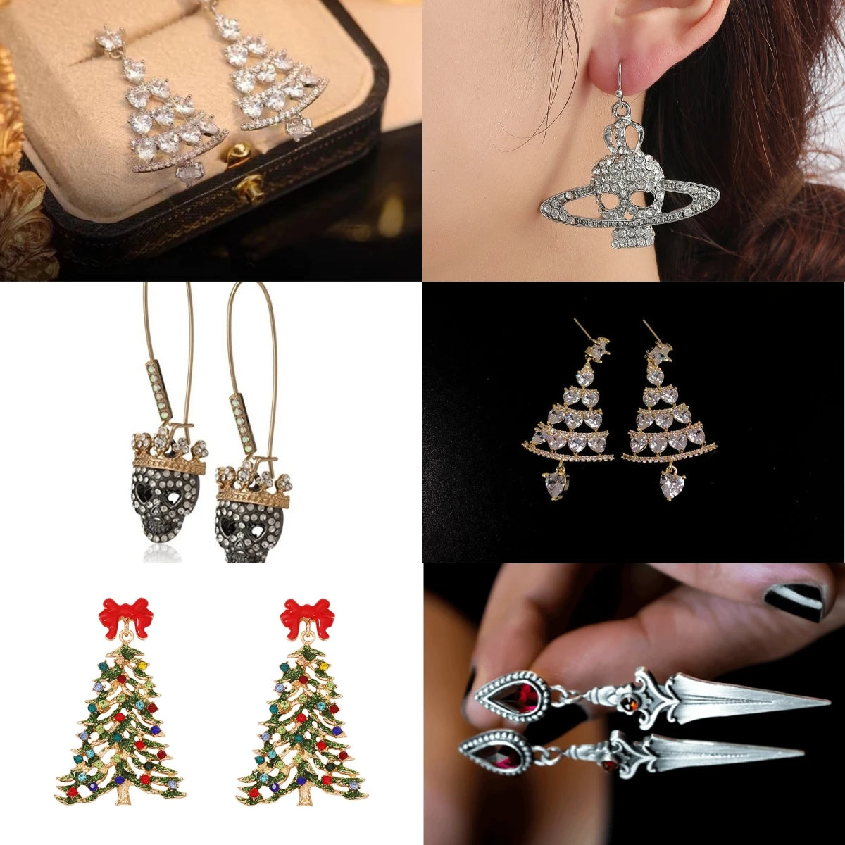 Christmas Tree Skeleton Drop Earrings – 14K Gold Plated
