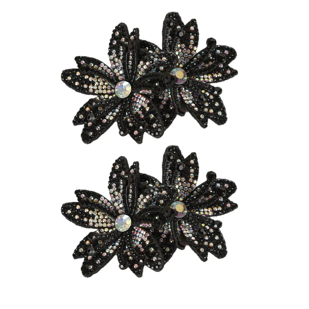 3D Rhinestone Rose Flower Patches – Sew-On Appliqué Pair