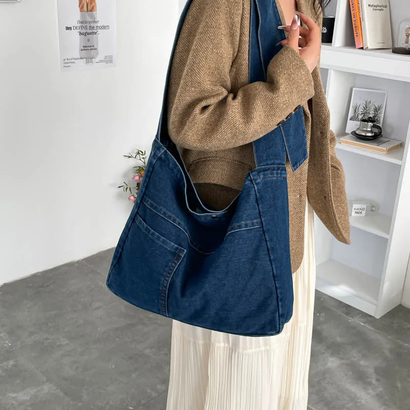 Large Canvas Denim Crossbody Tote Bag – Women's Shoulder Bag Crossbody Tote Bag Nixie