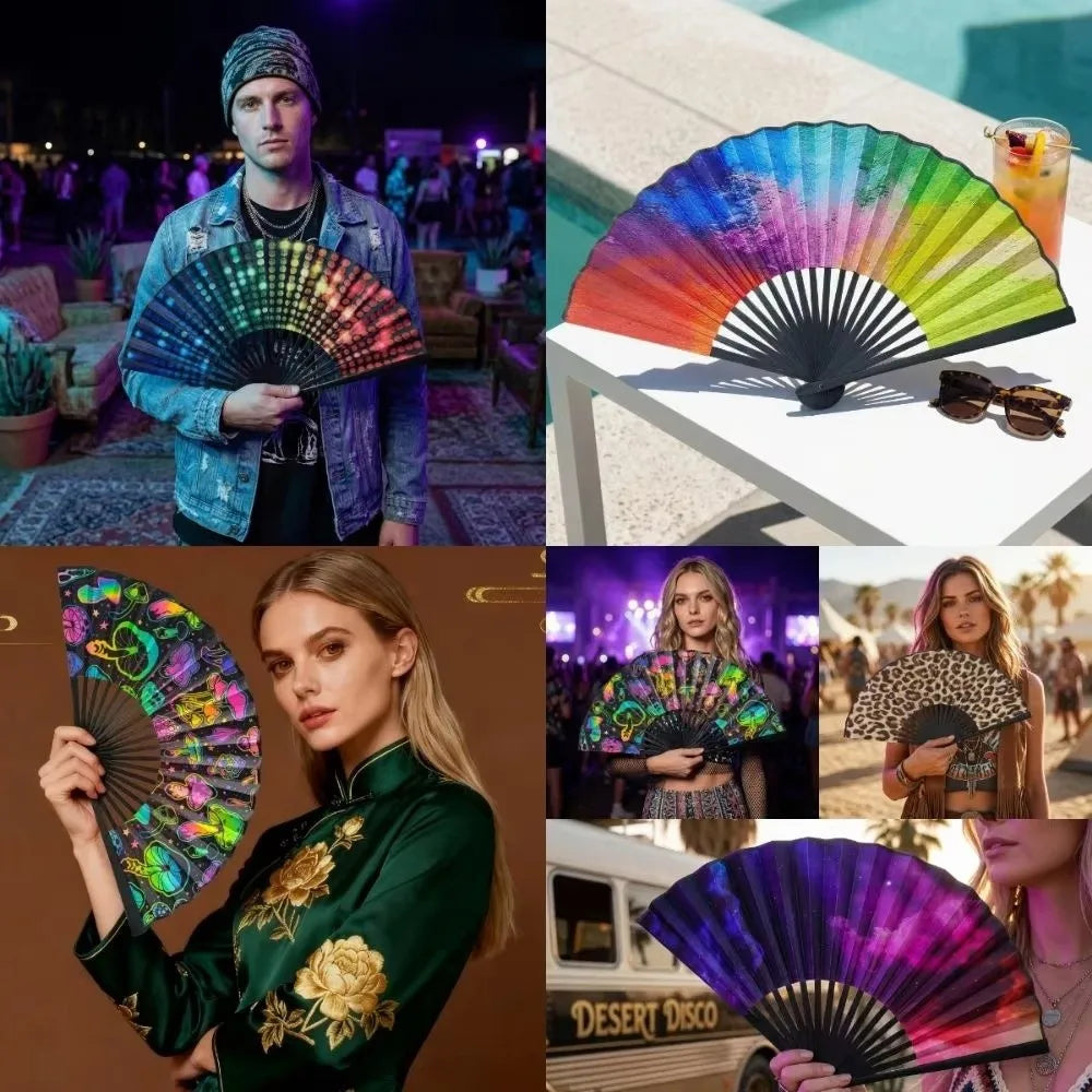 Gradient Colorful Folding Hand Fan 23cm | Reflective Rave Fan Folding Hand Fan Nixie
