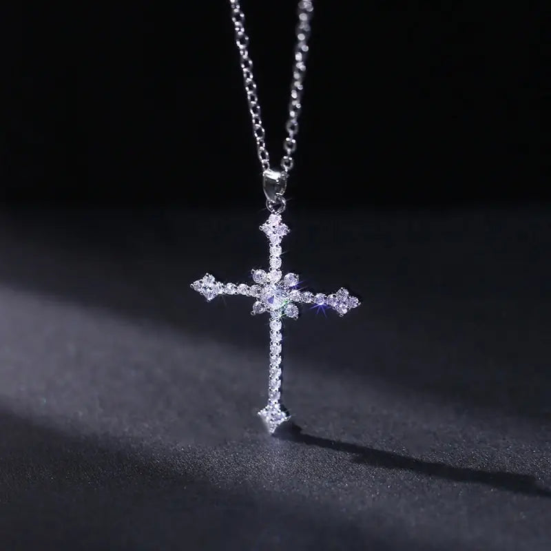 Rhinestone Cross & Star Pendant Necklace – Silver-Tone Women Pendant Necklace Nixie