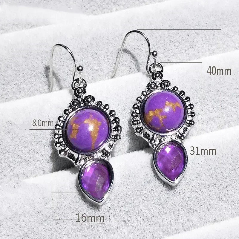 Vintage Crystal Drop Earrings Purple Turquoise Geometric Crystal Drop Earrings Nixie