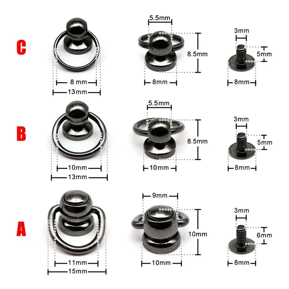 10pcs Screwback Rivet Studs with O-Ring | Zinc Alloy Ball Nail Craft Rivet Studs Nixie