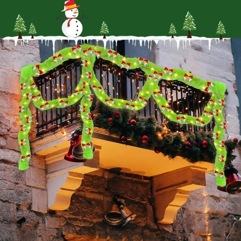 26Ft Lime Green LED Christmas Garland | Faux Fur & 36 Bows Christmas Garland Nixie