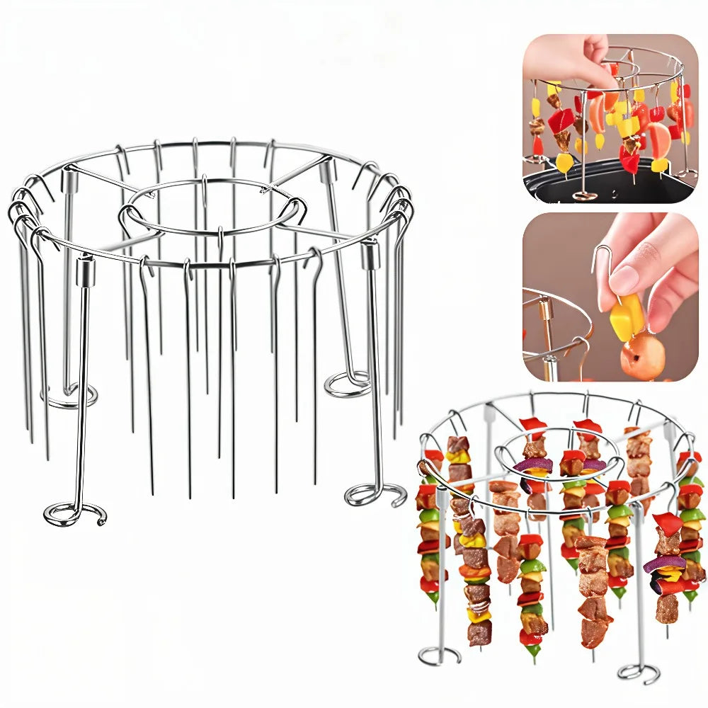 24-Skewer Vertical Air Fryer Rack – Stainless Steel Kabob Set