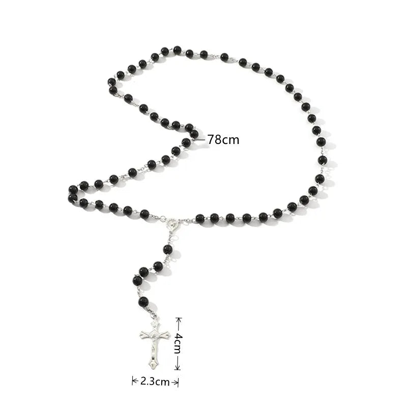 Vintage Pearl Rosary Bead Necklace with Cross Pendant | Handmade