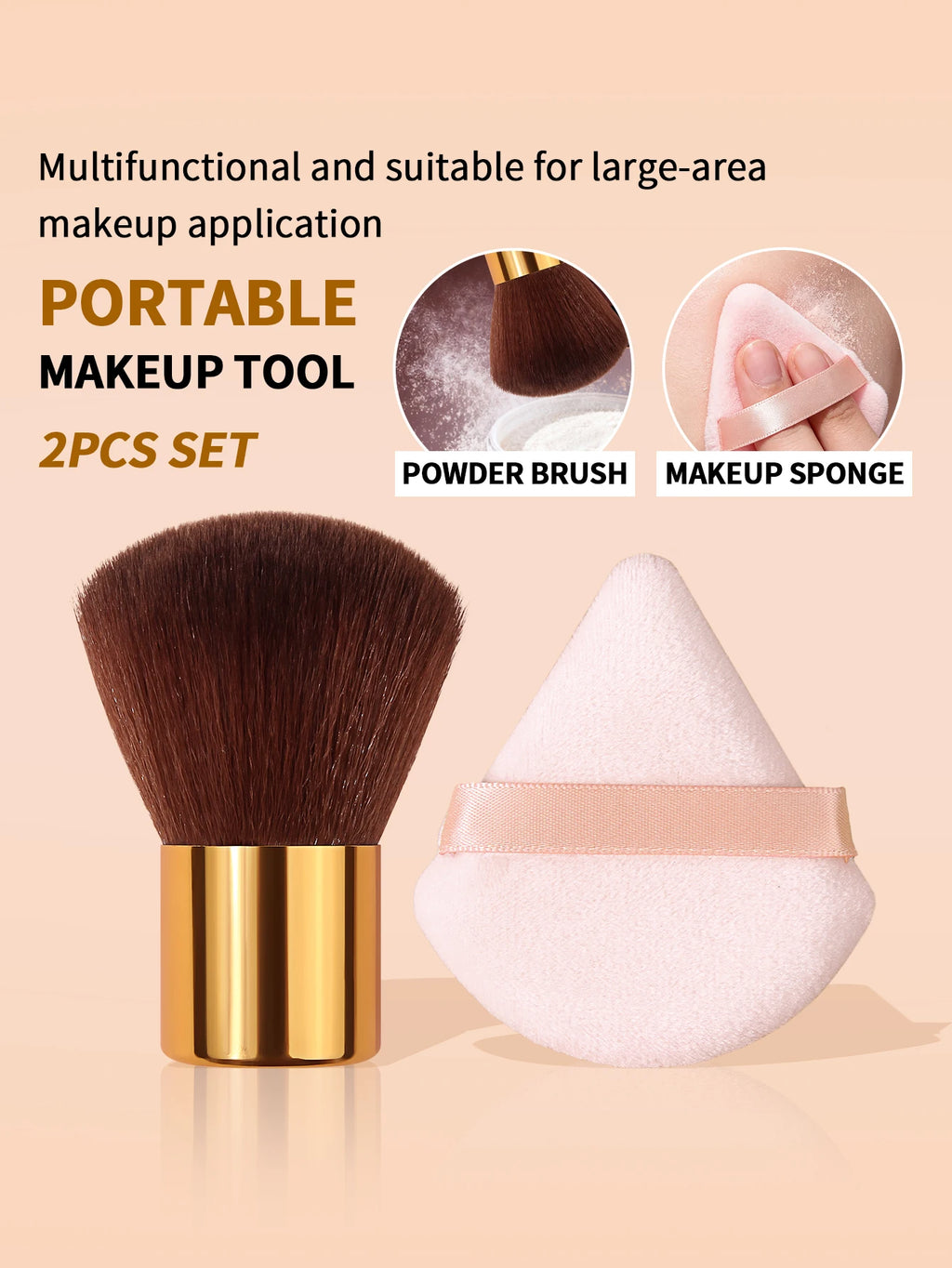 Kabuki Powder Brush & Velvet Puff Set | Foundation & Blush Makeup Brush Set Nixie
