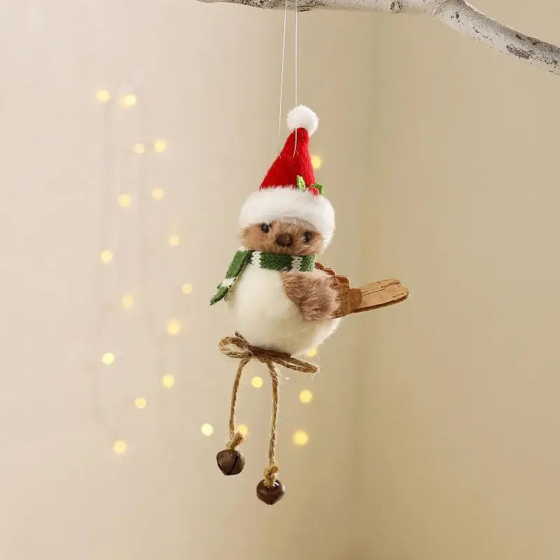 Christmas Plush Bird Ornaments – Santa Outfit & Jingle Bells Christmas Tree Ornament Nixie