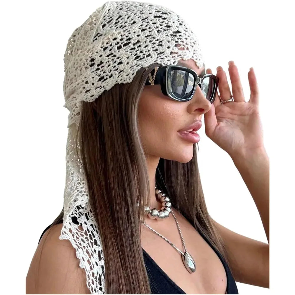 Women's Boho Crochet Head Scarf Lace Bandana Beach Headband