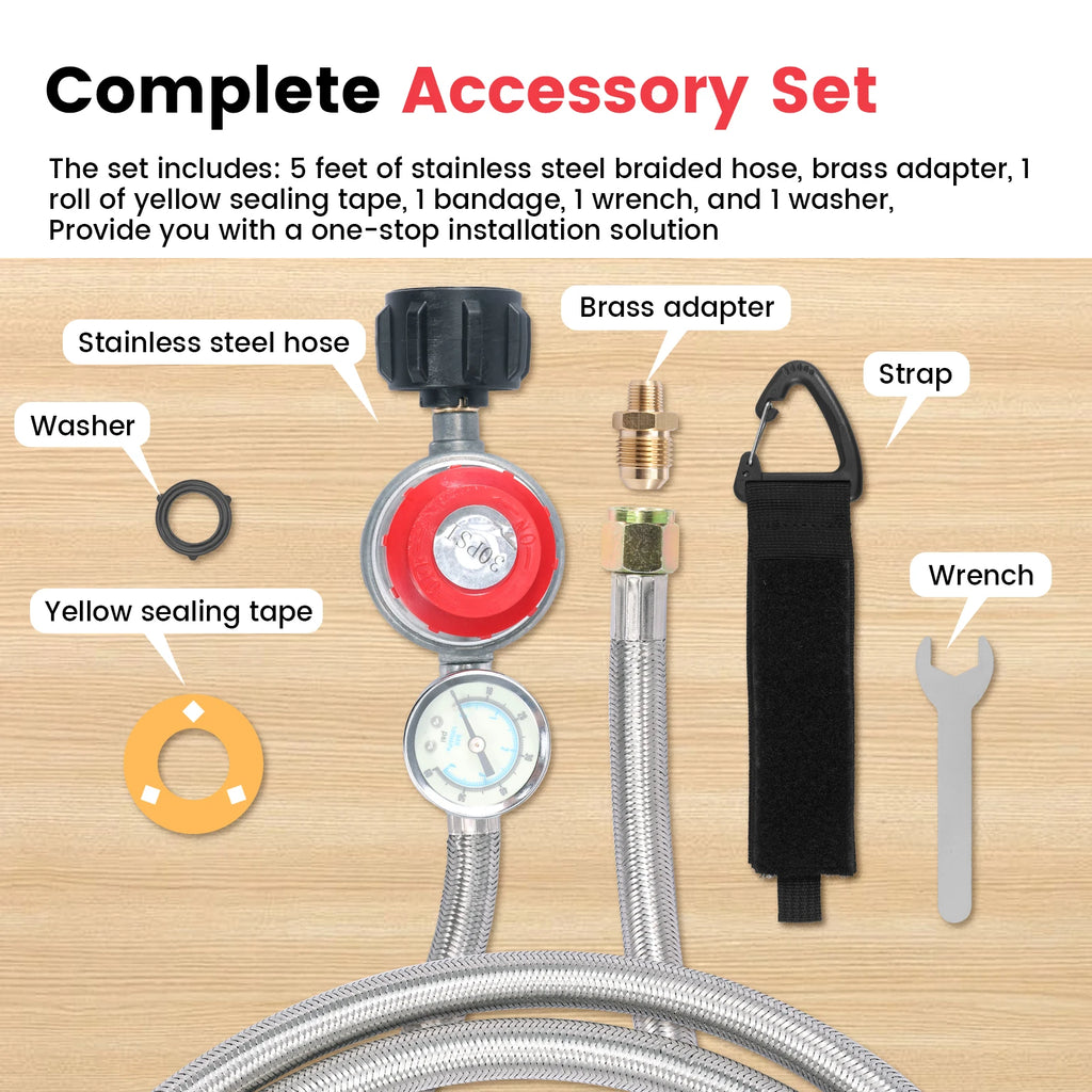 Adjustable Propane Regulator Hose with Gauge – 5FT Braided Propane Regulator Hose Nixie