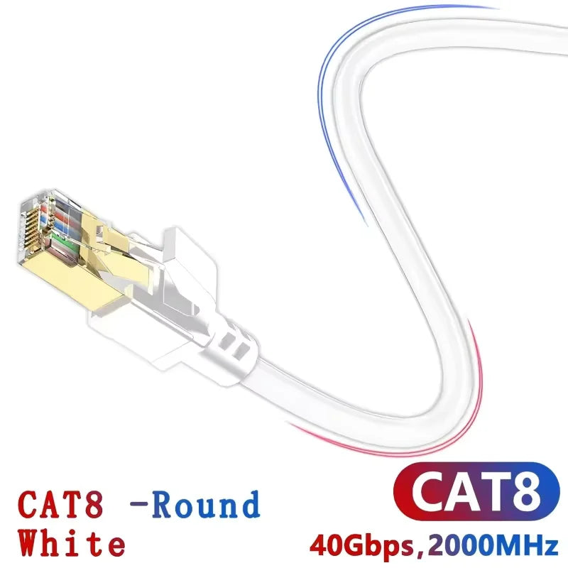 Cat8 Ethernet Cable 40Gbps 2000MHz SFTP Double Shielded RJ45 Ethernet Network Cable Nixie White CAT8 0.5M