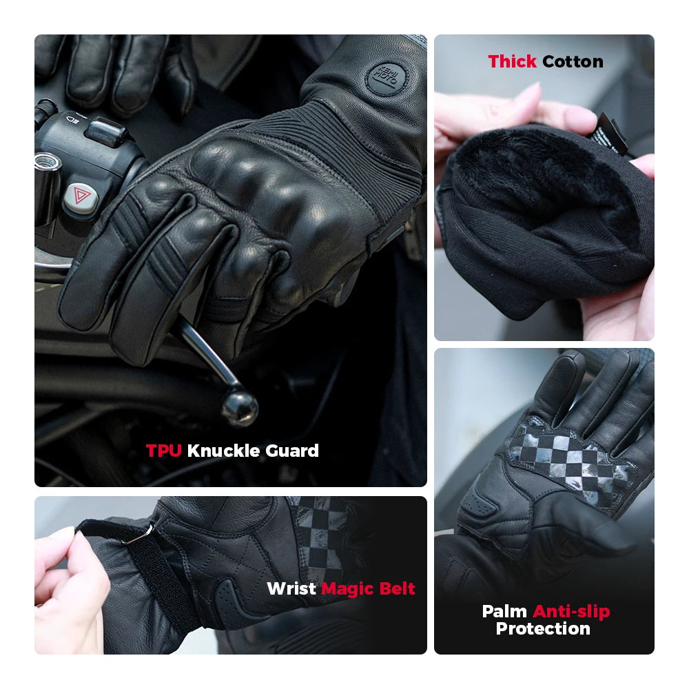 KEMIMOTO Winter Leather Motorcycle Gloves – Waterproof Motorcycle Gloves Nixie