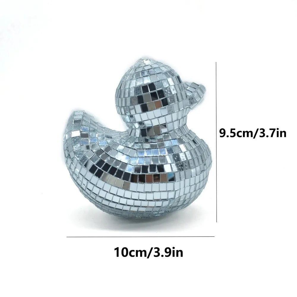 Disco Ball Mirror Duck Ornament – Silver, Gold & Pink Decor Novelty Desk Ornament Nixie