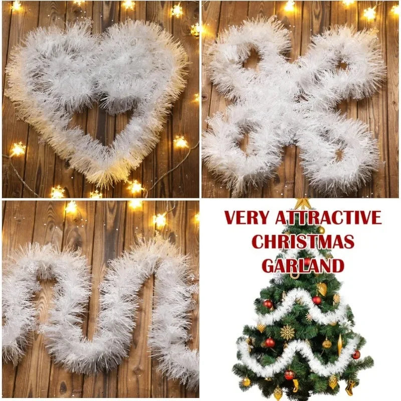 2M Christmas Metal Wire Garland – Snow Silk Foil Wreath Decor Christmas Garland Nixie