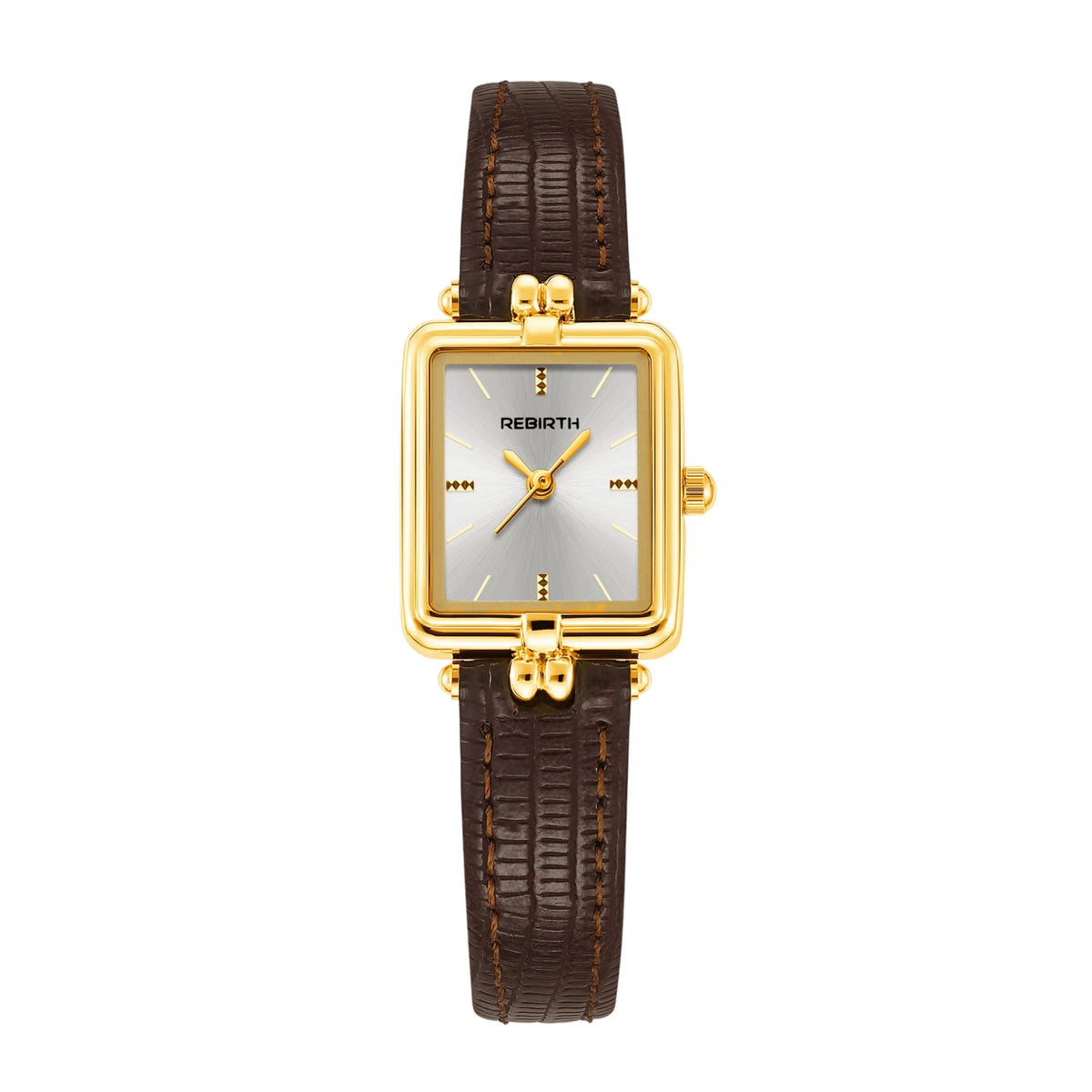 REBIRTH Retro Quartz Watch – Square Dial Leather Band Quartz Wristwatch Nixie Coffee