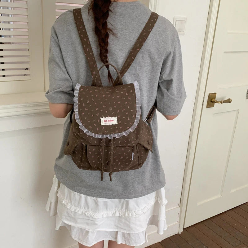 Korean Floral Canvas Backpack – Large Capacity Women's Bag Women's Canvas Backpack Nixie