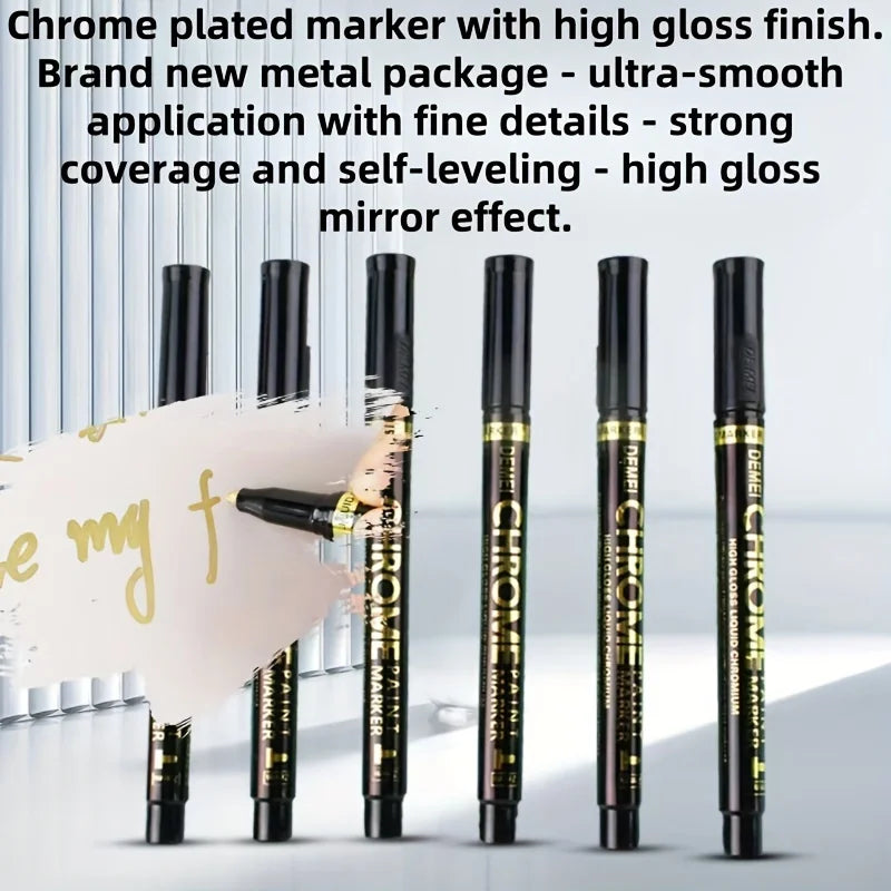 Chrome Paint Marker Pen – Metallic Gold & Silver, 2mm Nib Metallic Paint Marker Nixie Golden-6PCS